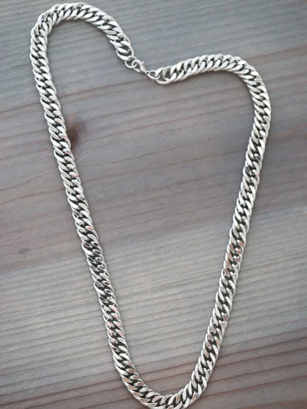 10mm Double Curb Cuban Chain Necklace Silver Stainless Steel